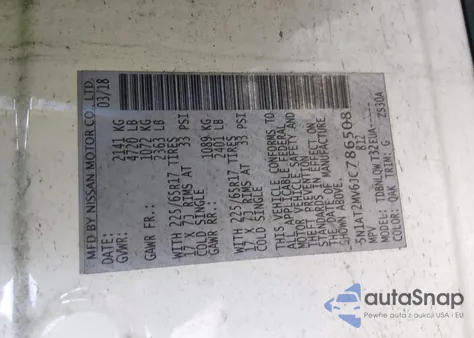 2018 Nissan Rogue Sv z USA, uszkodzony, nr VIN 5N1AT2MV6JC786508